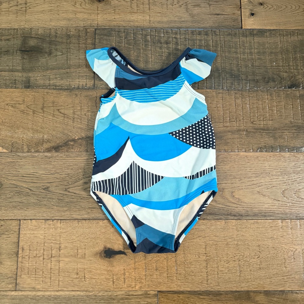Tea Collection Girls Blue & White Patterned One-Piece Swimsuit